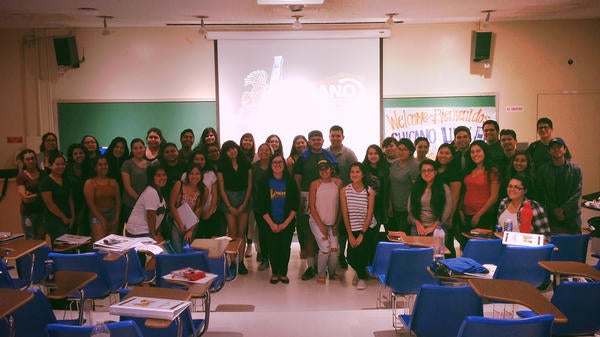 Chicano Link Peer Mentor Program Training with group of students pictured