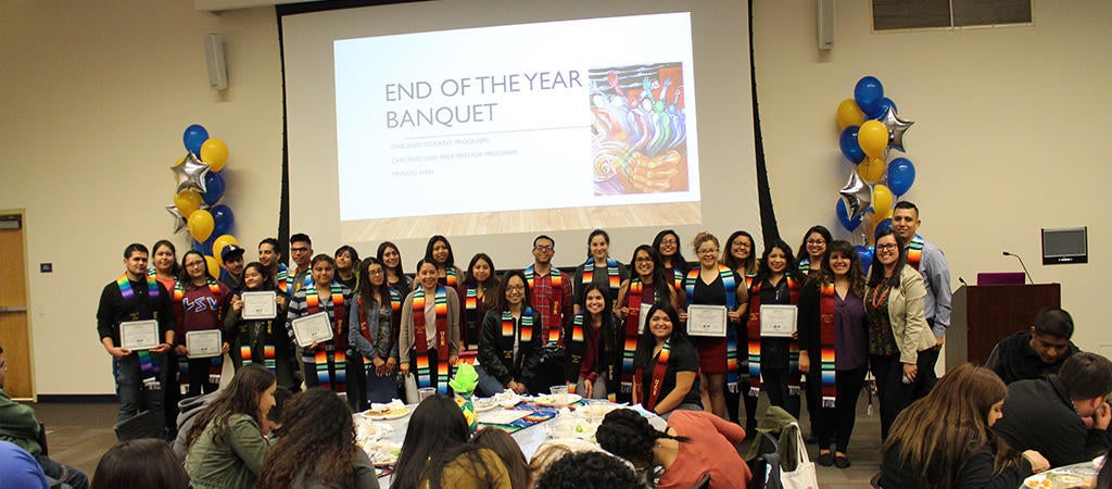 Group photo of CSP students at the Chicano Link End of the Year Banquet
